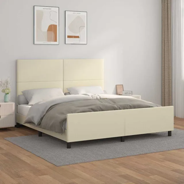 vidaXL Bedframe met hoofdbord kunstleer crèmekleurig 160x200 cm
