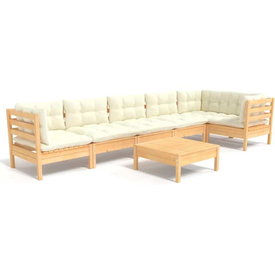 vidaXL 7-delige Loungeset met crèmekleurige kussens grenenhout, foto 3