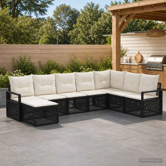 vidaXL Tuinbankenset 8 st 8-zits Zwart poly rattan, foto 2
