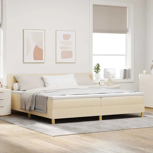 vidaXL Boxspringbed met hoofdeinde Crème 200 x 200 cm Stof