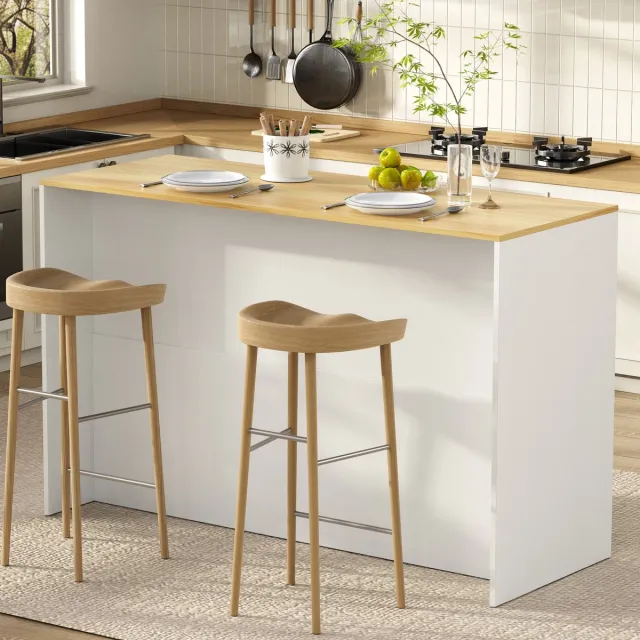 DESMIU Keukeneiland – LED-Verlichting – 135 x 55 x 91 cm – MDF en Spaanplaat – Wit – Vrijstaand met Lades en Verstelbare Legplanken