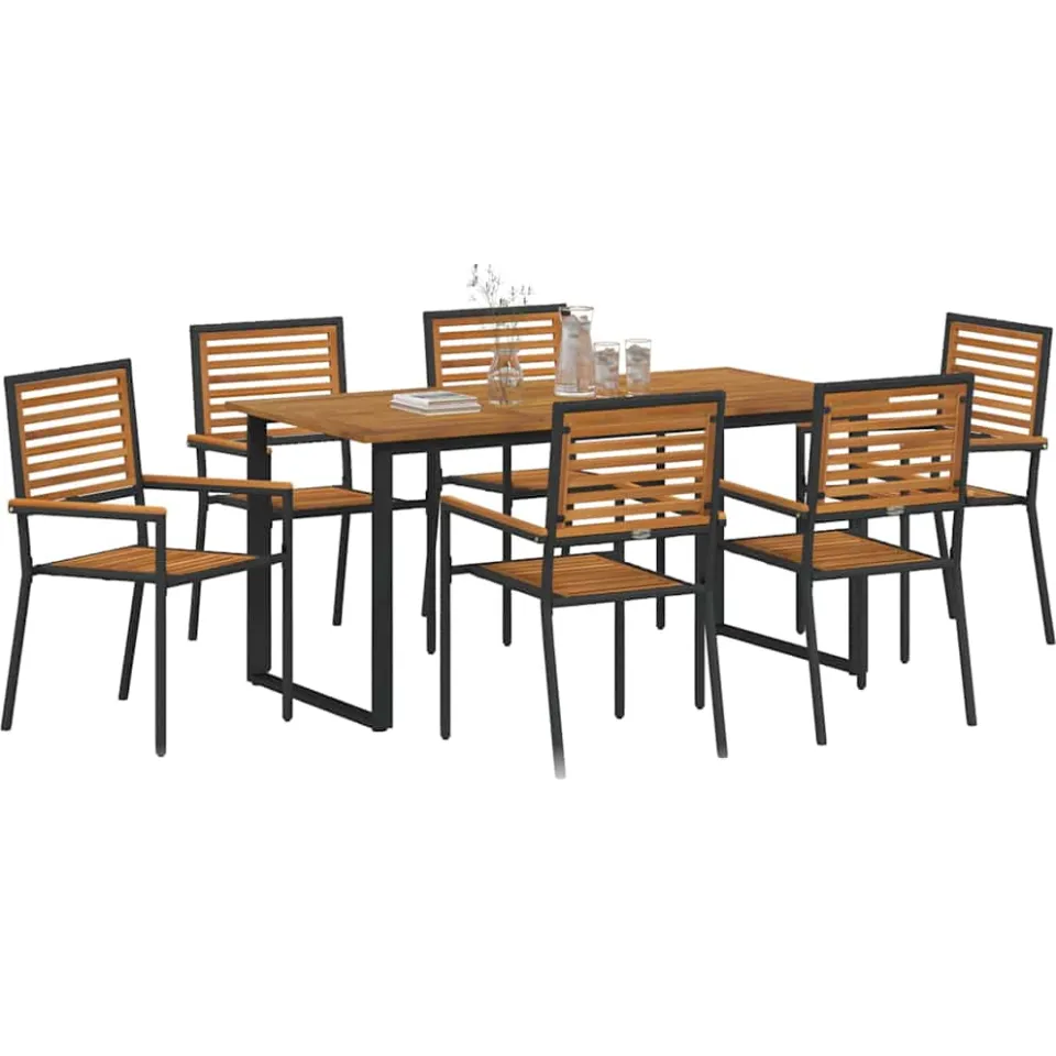 vidaXL Tuin eettafelset 7 st Zwart Massief Acaciahout