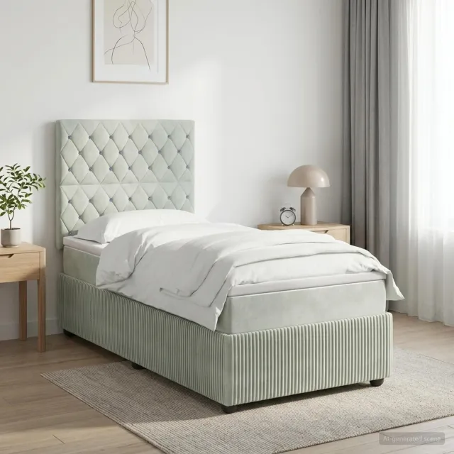 vidaXL Boxspringbed met matras met hoofdeinde Lichtgrijs Enkel Fluweel