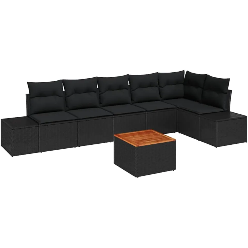 vidaXL Tuinbankenset 7 st Zwart poly rattan