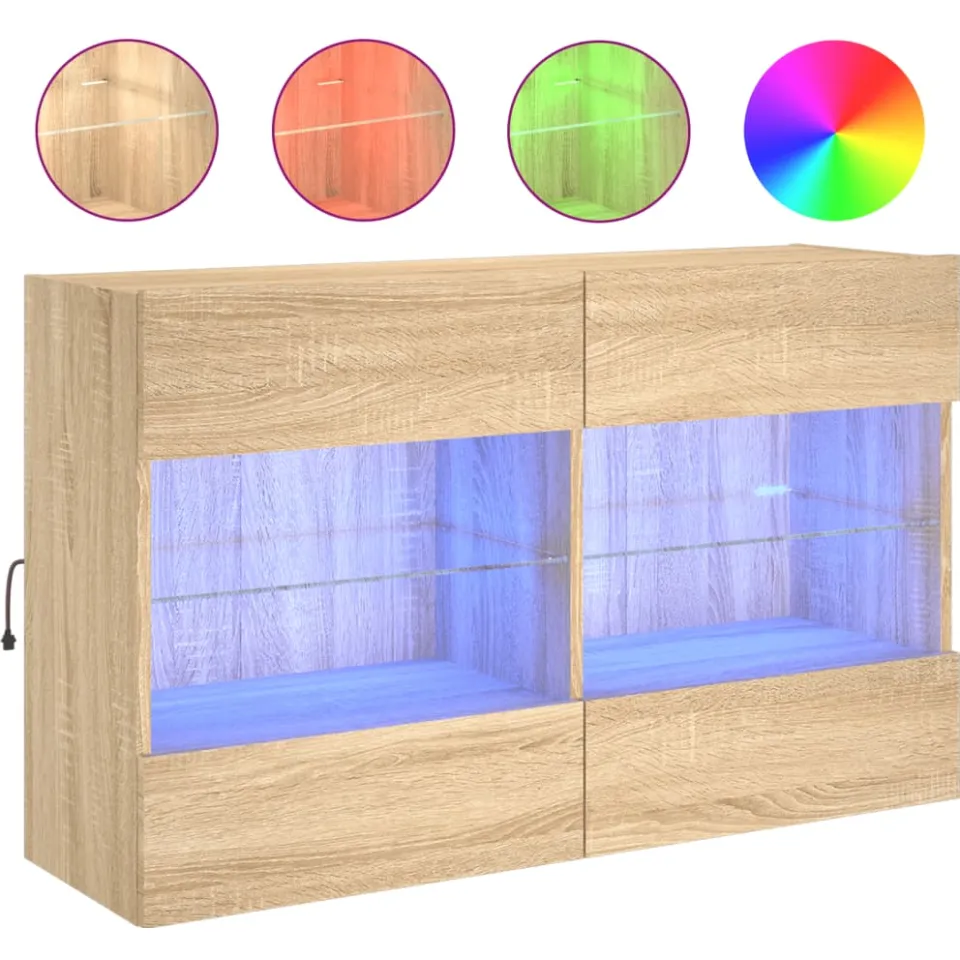 vidaXL Tv-wandmeubel met LED-verlichting 98,5x30x60,5 cm sonoma eiken, foto 3