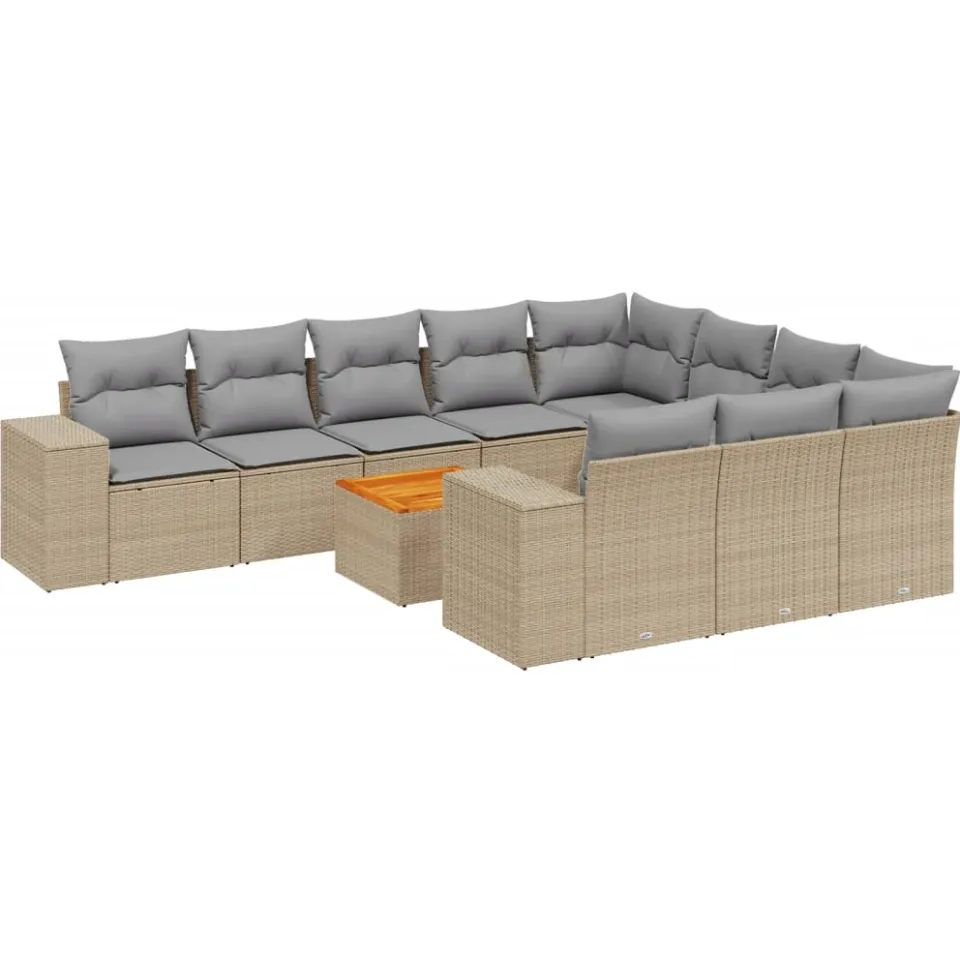 vidaXL 11-delige Tuinset met kussens poly rattan beige, foto 3