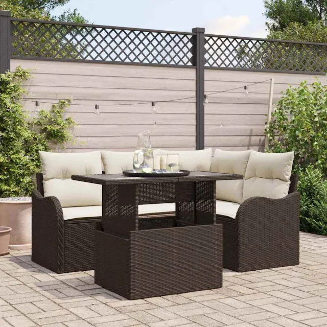 vidaXL Buiten eetset 5 st Bruin Poly riet, foto 2