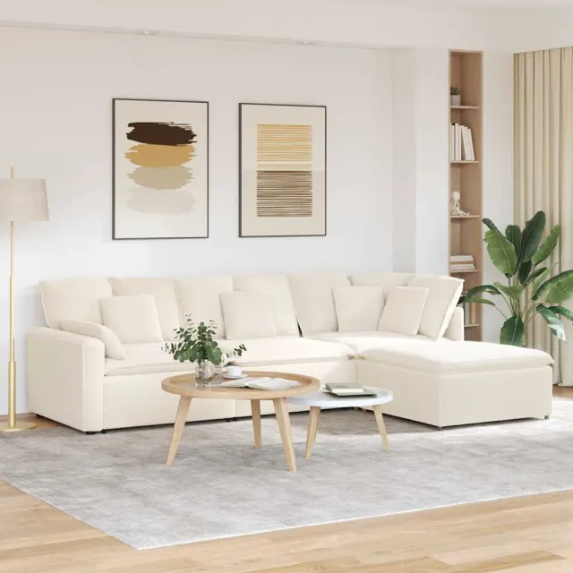 vidaXL Modulaire bank met voetenbank&kussens gekrulde wolachtige stof Crème