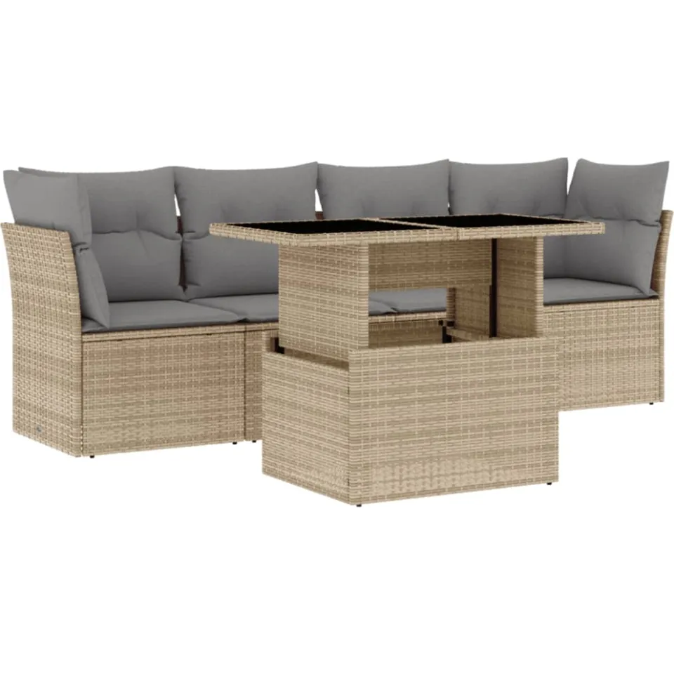 vidaXL 5-delige Loungeset met kussens poly rattan beige, foto 3