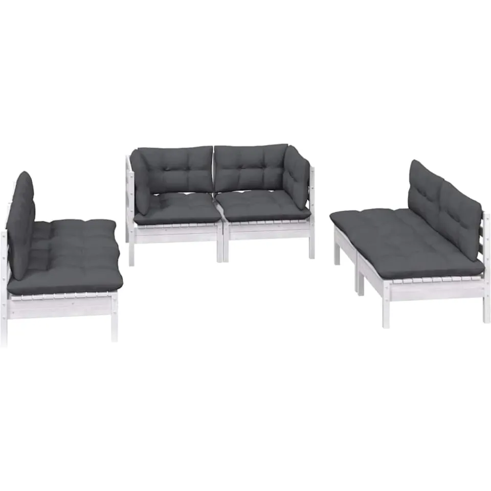 vidaXL 6-delige Loungeset met kussens massief grenenhout Wit