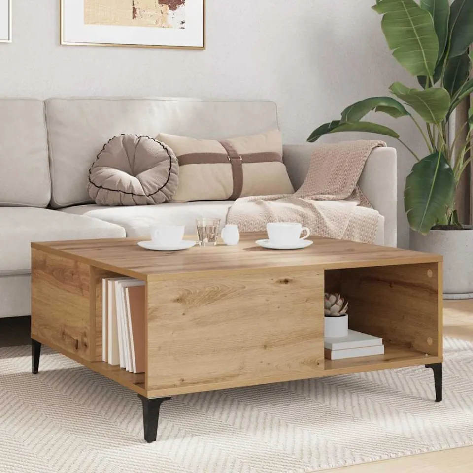 vidaXL Salontafel Artisan Eiken 80 x 80 x 36,5 cm Bewerkt hout, foto 4