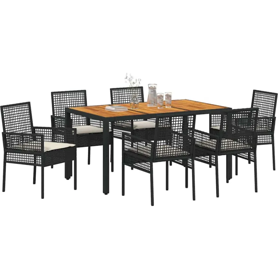 vidaXL Tuin eettafelset 7 st Zwart poly rattan