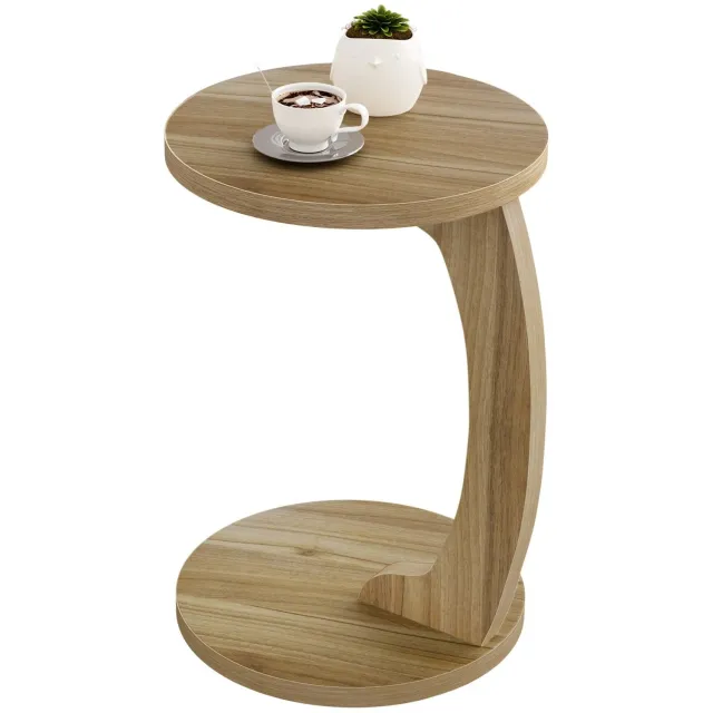 Vurnomi Bijzettafel - Salontafel – C-Vormige Banktafel – Laptoptafel – Nachtkastje – Hout – 38 x 55 cm – Licht Eiken