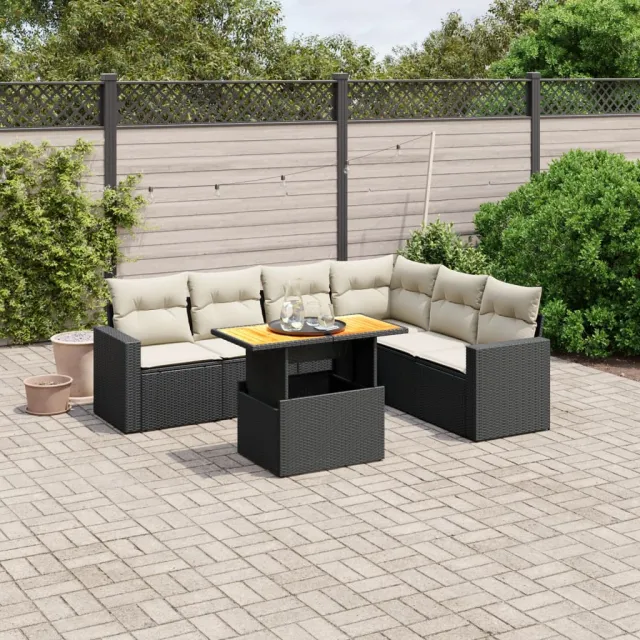 vidaXL 7-delige Loungeset met kussens poly rattan zwart, foto 2