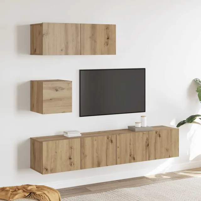 vidaXL 4-delig Tv-meubelset wandmontage bewerkt hout artisanaal eiken Bruin