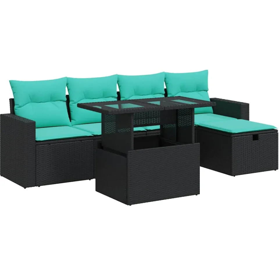 vidaXL 6-delige Loungeset met kussens poly rattan acacia grijs, foto 3
