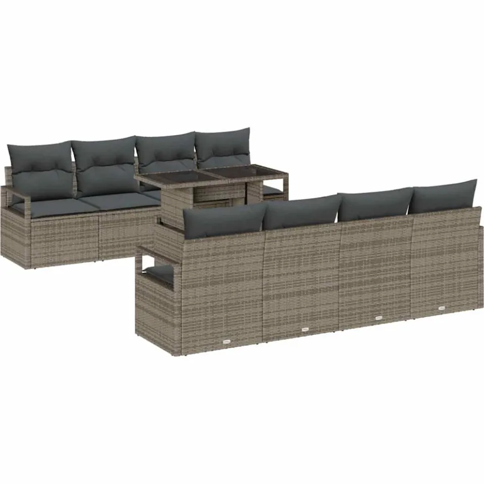 vidaXL Tuin Sofa Set 9 st Grijs Poly riet, foto 4