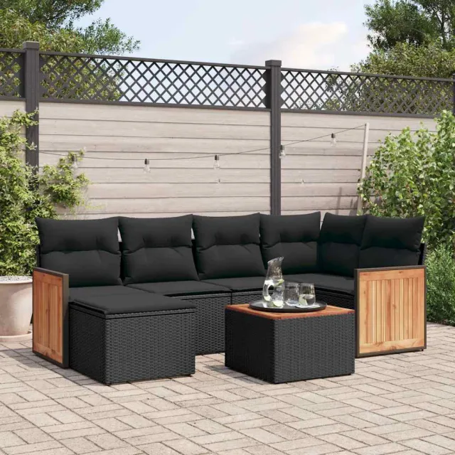 vidaXL 7-delige Loungeset met kussens poly rattan zwart, foto 2