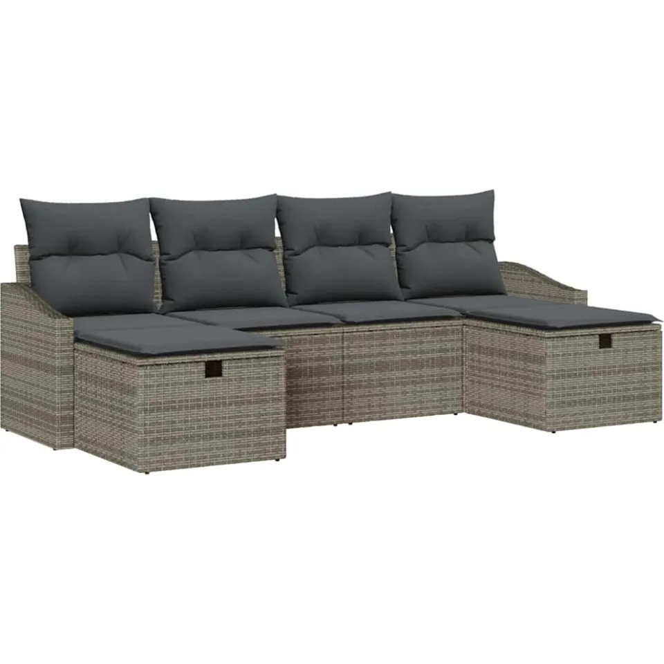 vidaXL Bankstel 6 st poly rattan Grijs