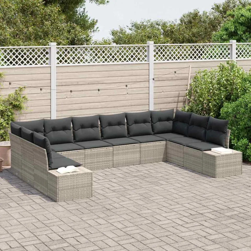 vidaXL Tuin Sofa Set 10 st Lichtgrijs poly rattan grijs, foto 3