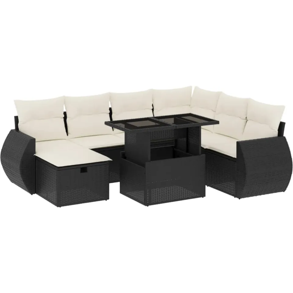 vidaXL 8-delige Loungeset met kussens poly rattan zwart, foto 3
