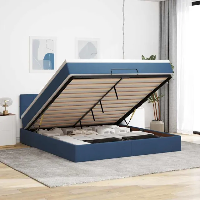 vidaXL Ottoman bed met matras 160x200cm stof blauw