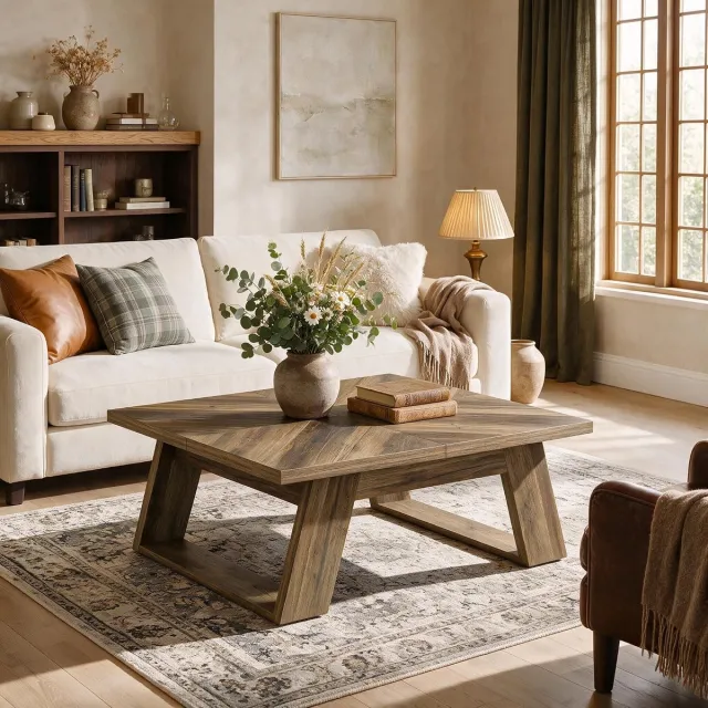 Tribesigns Salontafel Vierkant met Stevige U-vormige Poten - Woonkamer Bijzettafel - 100 x 100 x 45 cm - Bruin - Salon Tafel