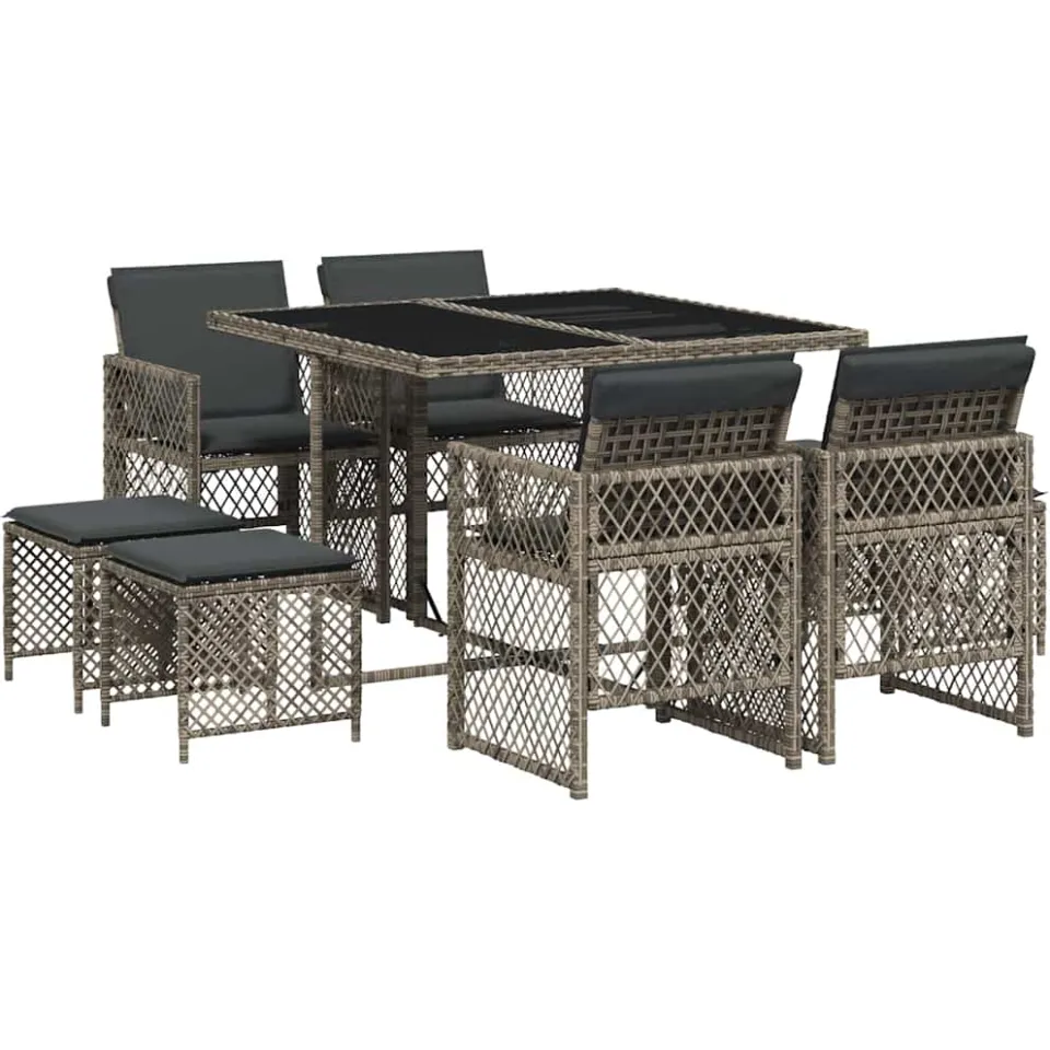 vidaXL 9-delige Tuinset met kussens poly rattan grijs, foto 4