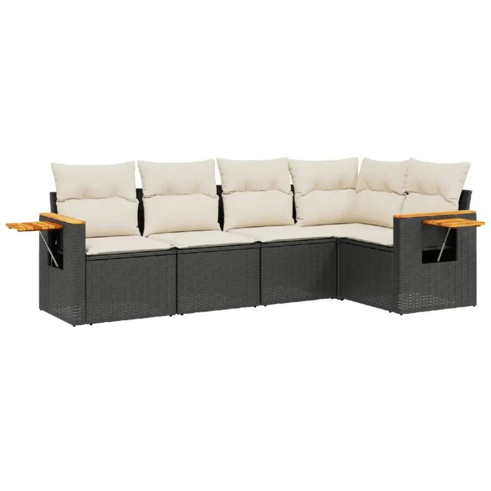 vidaXL 5-delige Loungeset met kussens poly rattan zwart