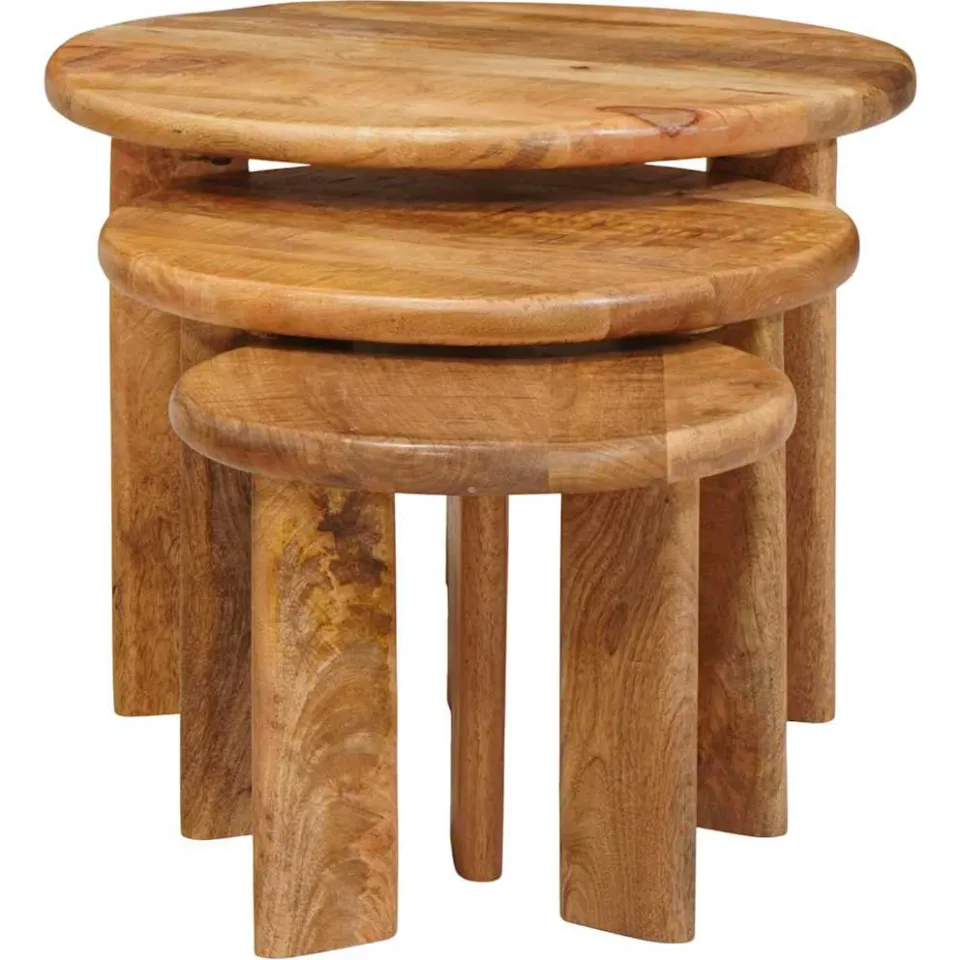 vidaXL Nest Koffietafels 3 st Bruin Ø 54 x 40 cm Massief Mango Hout, foto 2