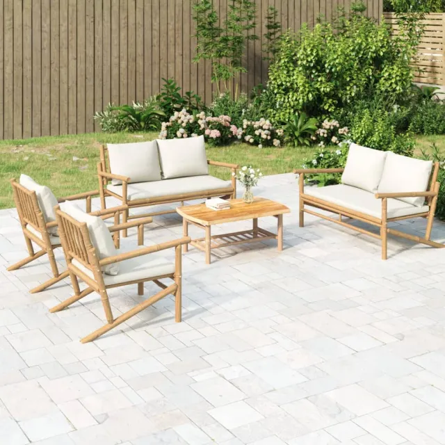 vidaXL 5-delige Loungeset met kussens bamboe crèmewit, foto 2
