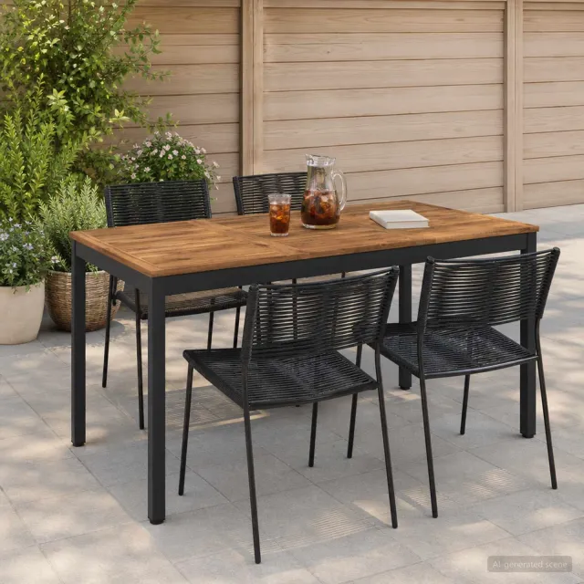 vidaXL Tuindiner tafel NAARDEN Naturel en Zwart 141 x 80,5 x 75 cm, foto 2