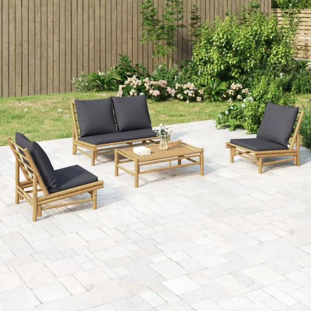 vidaXL 4-delige Loungeset met kussens bamboe donkergrijs Bruin