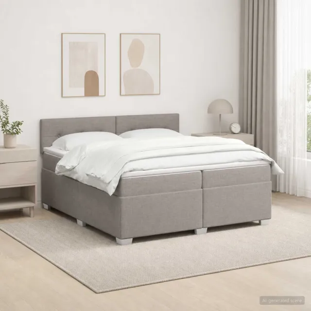vidaXL Boxspringbed met matras met hoofdeinde Taupe 200 x 200 cm Stof