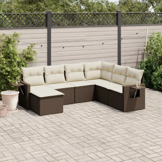 vidaXL 7-delige Loungeset met kussens poly rattan bruin, foto 2