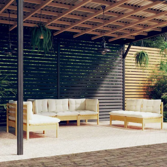 vidaXL 7-delige Loungeset met crèmekleurige kussens massief grenenhout, foto 2