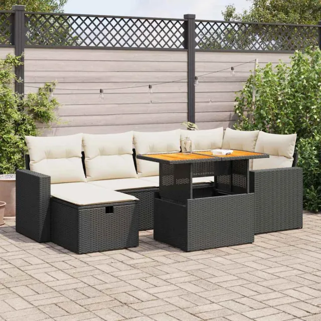 vidaXL 8-delige Loungeset met kussens poly rattan acacia zwart, foto 2