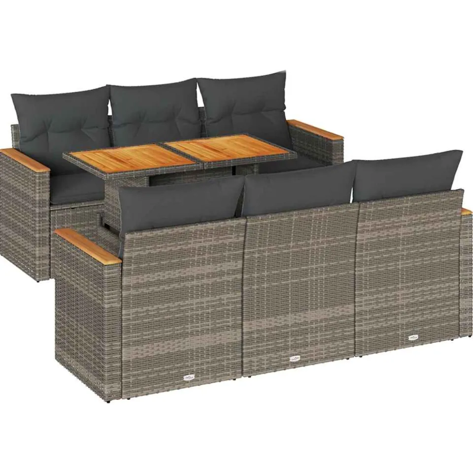 vidaXL 7-delige Loungeset met kussens poly rattan acacia grijs, foto 3