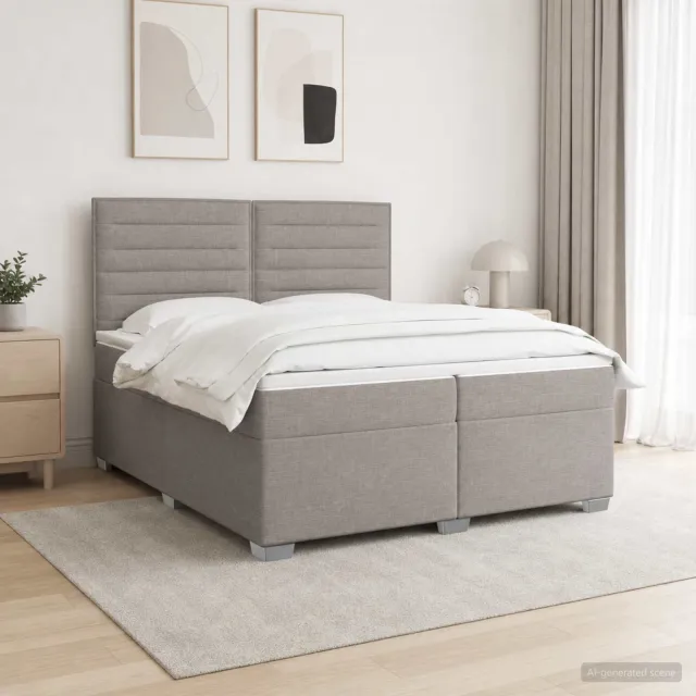 vidaXL Boxspringbed met matras met hoofdeinde Taupe 200 x 200 cm Stof