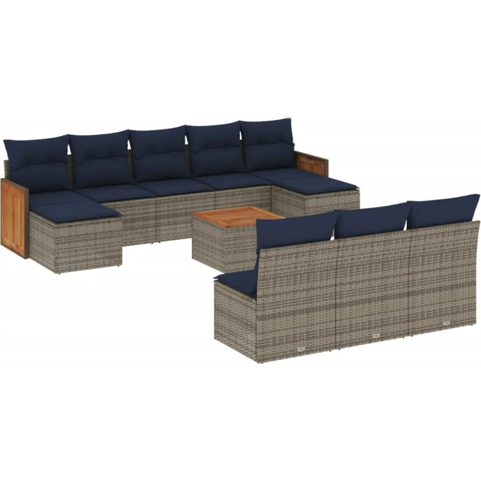 vidaXL 11-delige tuinbankset met kussens, grijs polyrotan, foto 3