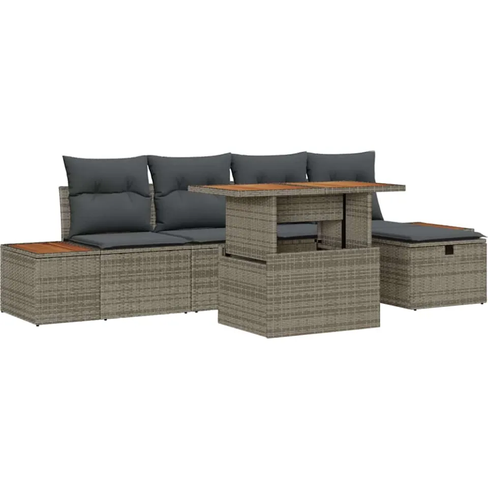 vidaXL Tuinbankenset 6 st Grijs poly rattan, foto 3