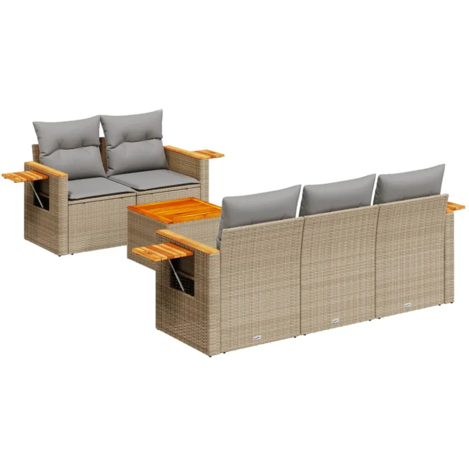 vidaXL 6-delige Loungeset met kussens poly rattan beige, foto 3