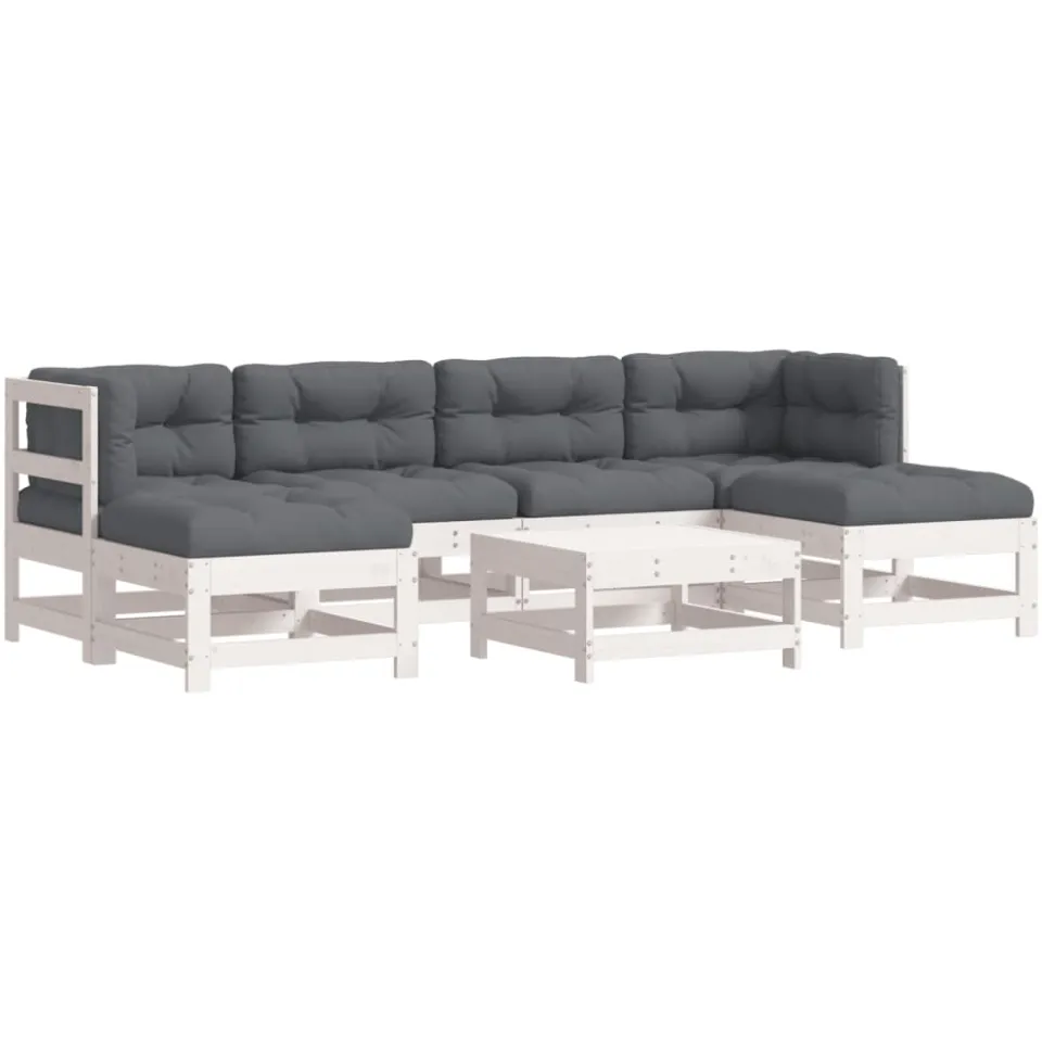 vidaXL 7-delige Loungeset met kussens massief hout wit, foto 3