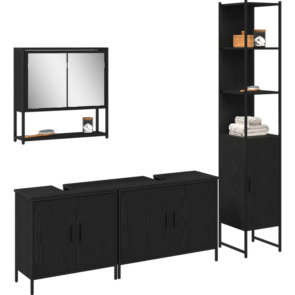 vidaXL Badkamermeubelset 4 st Zwart 33 x 33 x 185,5 cm Bewerkt hout