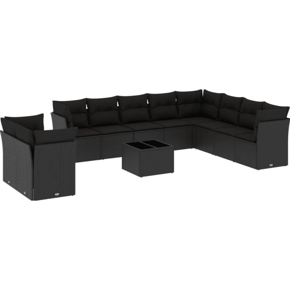 vidaXL 11-delige Loungeset met kussens poly rattan zwart