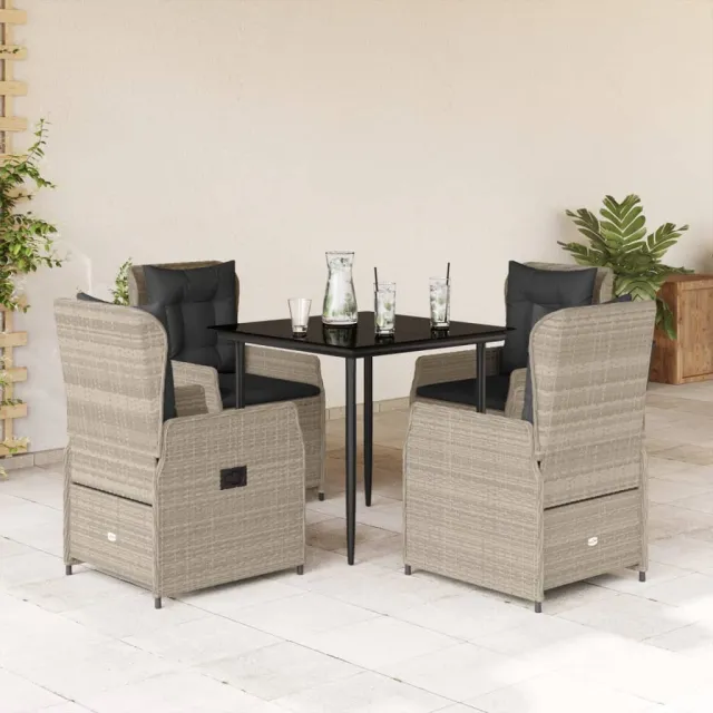vidaXL 5-delige Tuinset met kussens poly rattan lichtgrijs grijs, foto 2