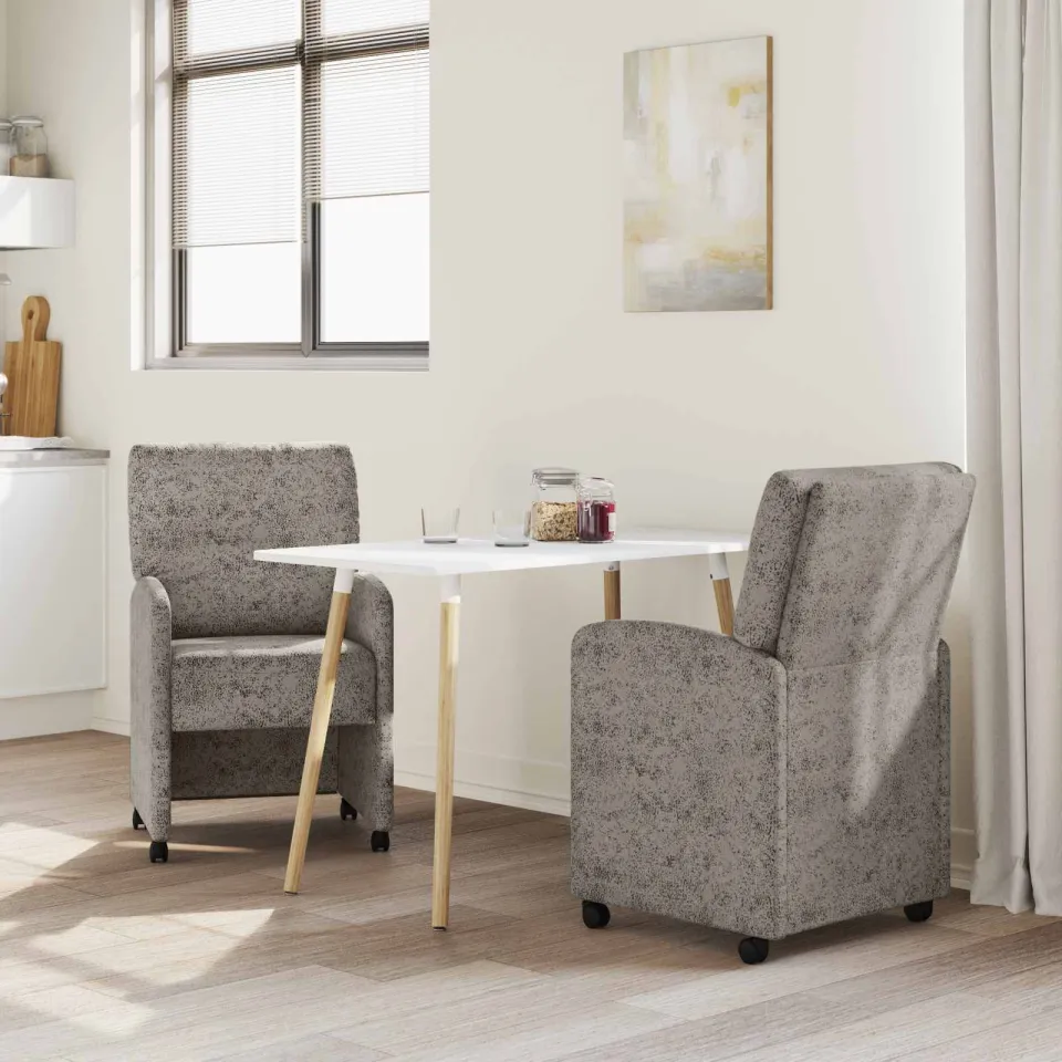 vidaXL Eetkamerstoelen met Wieltjes 2 st Faux suede leer Lichtgrijs, foto 3