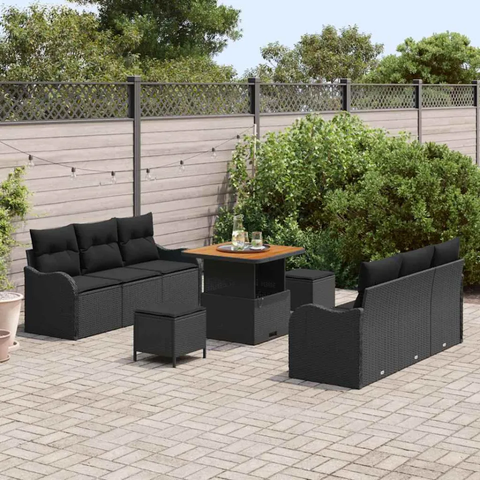 vidaXL Tuinbankenset 9 st Zwart poly rattan, foto 3