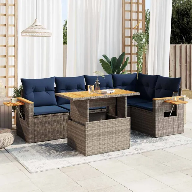 vidaXL 6-delige Loungeset met kussens poly rattan acacia grijs, foto 2