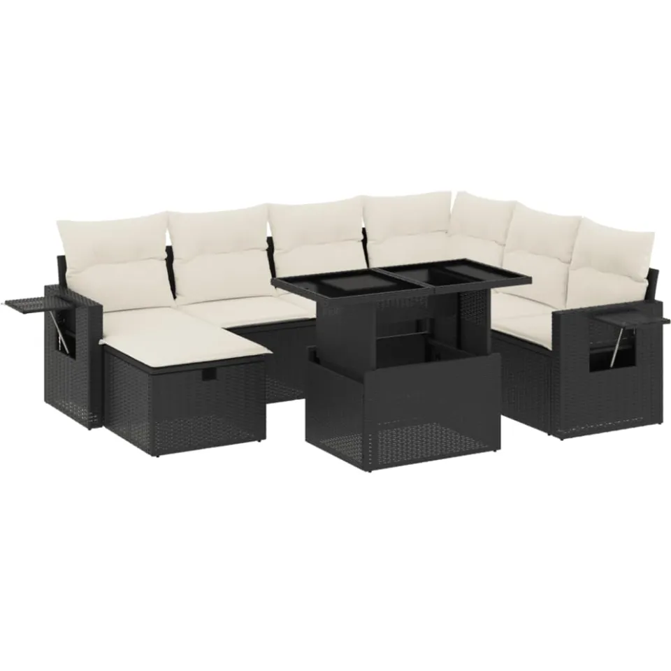 vidaXL 8-delige Loungeset met kussens poly rattan zwart, foto 3